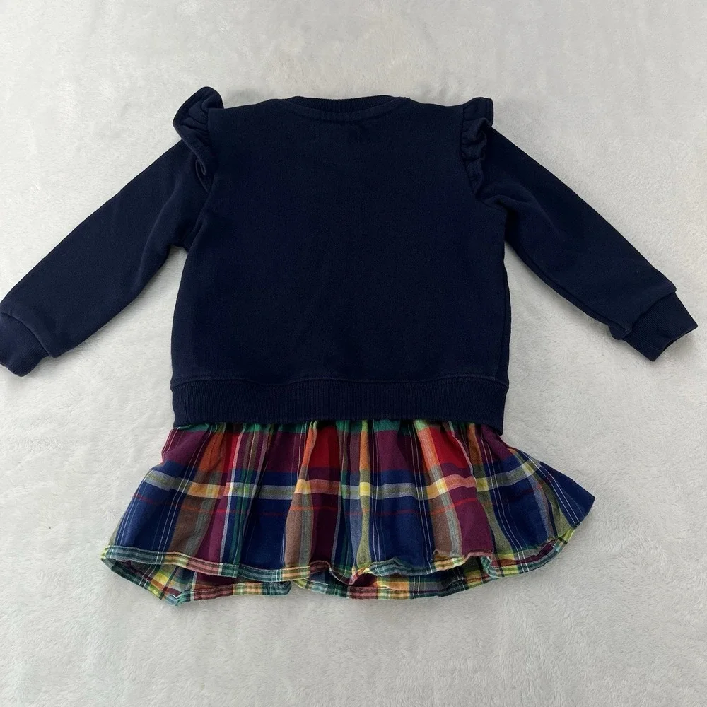 Ralph Lauren Madras-Skirt Fleece Dress Baby Girls 12m Fall Winter Plaid